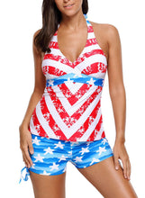 Load image into Gallery viewer, Patriot American Flag Pattern Halter Tankini Swimsuit