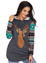 Load image into Gallery viewer, Christmas Suede Deer Patch Aztec Sleeve Pocket Hoodie