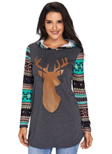 Load image into Gallery viewer, Christmas Suede Deer Patch Aztec Sleeve Pocket Hoodie