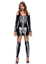Load image into Gallery viewer, X-rayed Halloween Off-shoulder Skeleton Dress Costume
