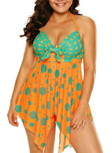 Load image into Gallery viewer, Orange Blue Cute Polka Dot Print 2pcs Tankini Swimsuit