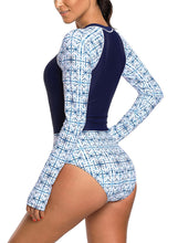 Load image into Gallery viewer, Chic Print Zip High Neck Long Sleeve Rashguard Swimsuit
