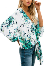 Load image into Gallery viewer, Womens Short Sleeve V Neck Floral Tie Front Flare Tops Chiffon Blouses