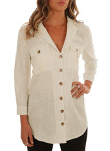 Load image into Gallery viewer, Buttoned Pockets Shawl Collar Blouse
