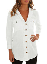 Load image into Gallery viewer, Buttoned Pockets Shawl Collar Blouse