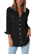 Load image into Gallery viewer, Buttoned Pockets Shawl Collar Blouse