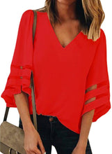 Load image into Gallery viewer, Flare Sleeve V Neck Loose Blouse