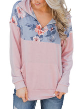 Load image into Gallery viewer, Floral Splice Kangaroo Pocket Zip Collar Sweatshirt
