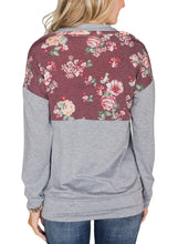 Load image into Gallery viewer, Floral Splice Kangaroo Pocket Zip Collar Sweatshirt