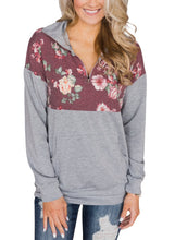 Load image into Gallery viewer, Floral Splice Kangaroo Pocket Zip Collar Sweatshirt