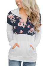 Load image into Gallery viewer, Floral Splice Kangaroo Pocket Zip Collar Sweatshirt