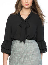 Load image into Gallery viewer, Tie Neck Ruffle Sleeved Plus Size Blouse