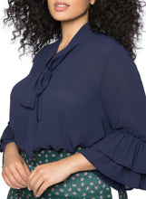 Load image into Gallery viewer, Tie Neck Ruffle Sleeved Plus Size Blouse