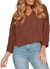 Load image into Gallery viewer, Button Down V Neck Chunky Linen Top