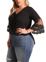 Load image into Gallery viewer, Tulle Embroidered Bell Sleeve Plus Size Blouse