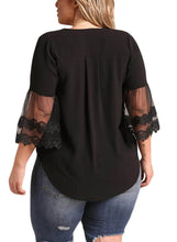 Load image into Gallery viewer, Tulle Embroidered Bell Sleeve Plus Size Blouse