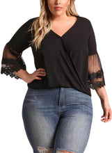 Load image into Gallery viewer, Tulle Embroidered Bell Sleeve Plus Size Blouse