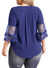 Load image into Gallery viewer, Tulle Embroidered Bell Sleeve Plus Size Blouse