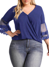 Load image into Gallery viewer, Tulle Embroidered Bell Sleeve Plus Size Blouse