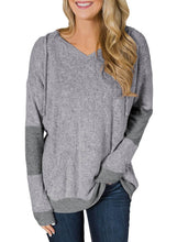 Load image into Gallery viewer, V Neck Patchwork Design Hoodie