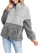 Load image into Gallery viewer, Color Block Zip High Neck Fleece Sweatshirt