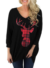 Load image into Gallery viewer, Christmas Deer Plaid Quarter Sleeve Tunic