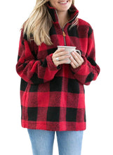 Load image into Gallery viewer, Stand Collar Loose Plaid Pullover Sweatshirt