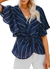 Load image into Gallery viewer, Striped Front Twist Loose Blouse