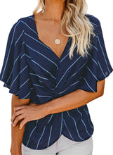 Load image into Gallery viewer, Striped Front Twist Loose Blouse