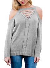 Load image into Gallery viewer, Cold Shoulder Lace up Detail Knit Sweater Top