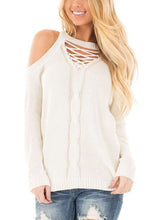 Load image into Gallery viewer, Cold Shoulder Lace up Detail Knit Sweater Top