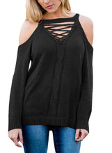 Load image into Gallery viewer, Cold Shoulder Lace up Detail Knit Sweater Top