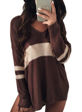 Load image into Gallery viewer, Strip Black V Neck Sweater