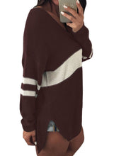 Load image into Gallery viewer, Strip Black V Neck Sweater