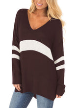 Load image into Gallery viewer, Strip Black V Neck Sweater