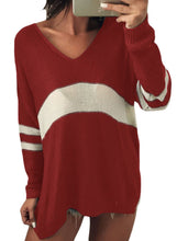 Load image into Gallery viewer, Strip Black V Neck Sweater