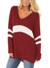 Load image into Gallery viewer, Strip Black V Neck Sweater