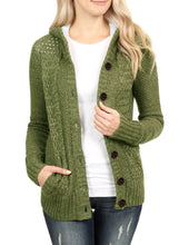 Load image into Gallery viewer, Fleece Hooded Button Down Cardigan Sweater