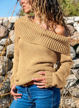 Load image into Gallery viewer, Turn-down Collar Show Shoulder Ribbed Sweater