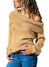 Load image into Gallery viewer, Turn-down Collar Show Shoulder Ribbed Sweater