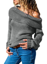 Load image into Gallery viewer, Turn-down Collar Show Shoulder Ribbed Sweater
