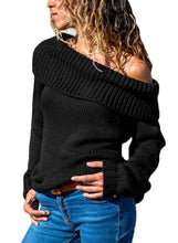 Load image into Gallery viewer, Turn-down Collar Show Shoulder Ribbed Sweater