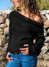 Load image into Gallery viewer, Turn-down Collar Show Shoulder Ribbed Sweater