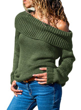 Load image into Gallery viewer, Turn-down Collar Show Shoulder Ribbed Sweater