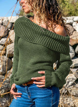 Load image into Gallery viewer, Turn-down Collar Show Shoulder Ribbed Sweater