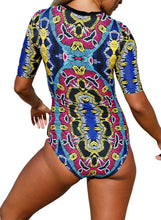 Load image into Gallery viewer, Zip Front Half Sleeve One Piece Swimsuit
