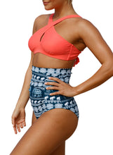 Load image into Gallery viewer, Cross Front Bikini Vintage Floral High Waist Swimsuit