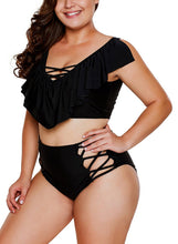 Load image into Gallery viewer, Frill Tankini Crisscross High Waist Swimsuit