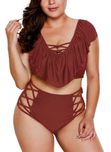 Load image into Gallery viewer, Frill Tankini Crisscross High Waist Swimsuit