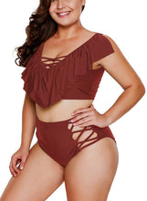 Load image into Gallery viewer, Frill Tankini Crisscross High Waist Swimsuit